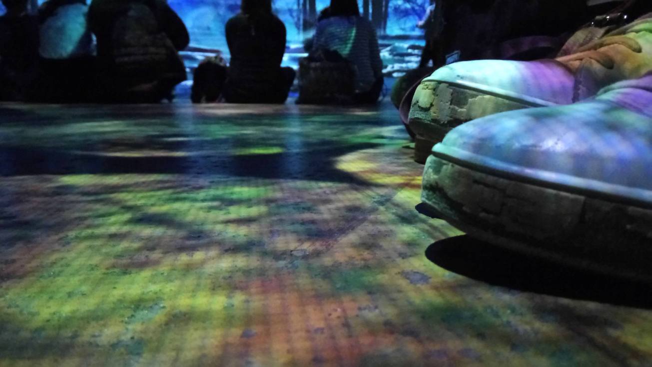 Dans le hall de l'Atelier des Lumières.