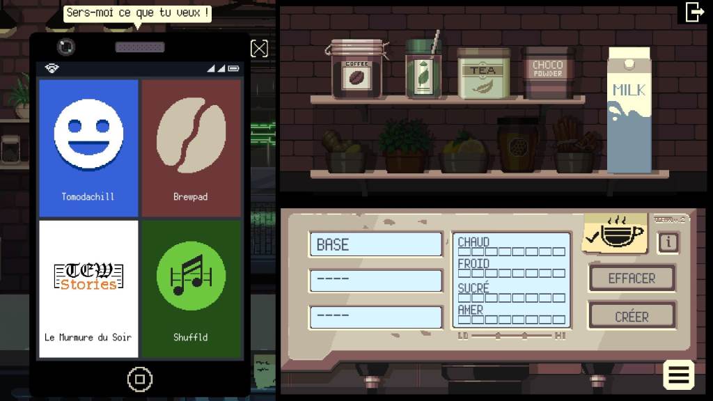 Un téléphone et une machine à café seront à votre disposition pour agir et dérouler l'histoire.