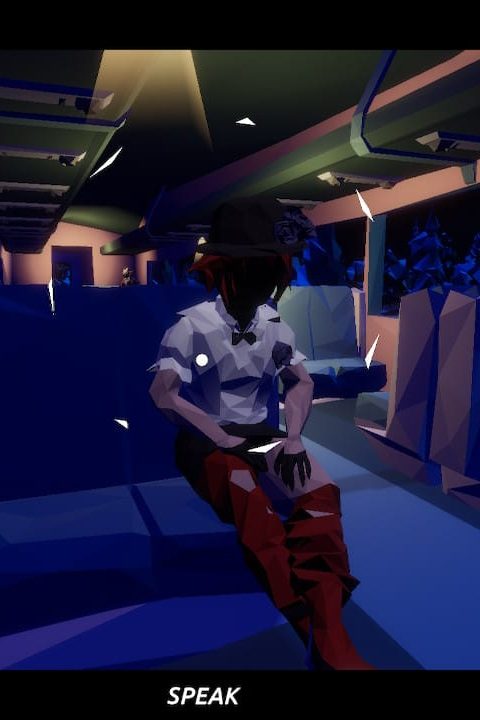 Un personnage que l'on peut rencontrer lors du voyage en train : chapeau noir, chemise blanche avec un nœud papillon, pantalon rouge.