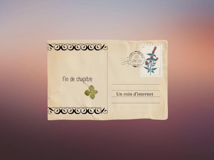 carte postale sur laquelle est écrit "fin de chapitre"